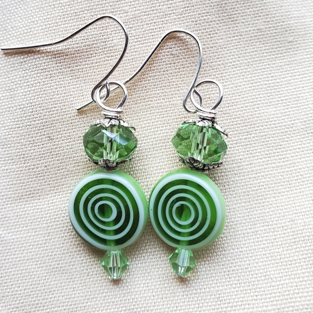 Handmade Green Glass Spiral Earrings
